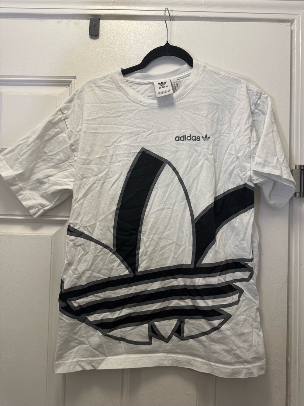 adidas White Tee with Large Black Trefoil Graphic 0006